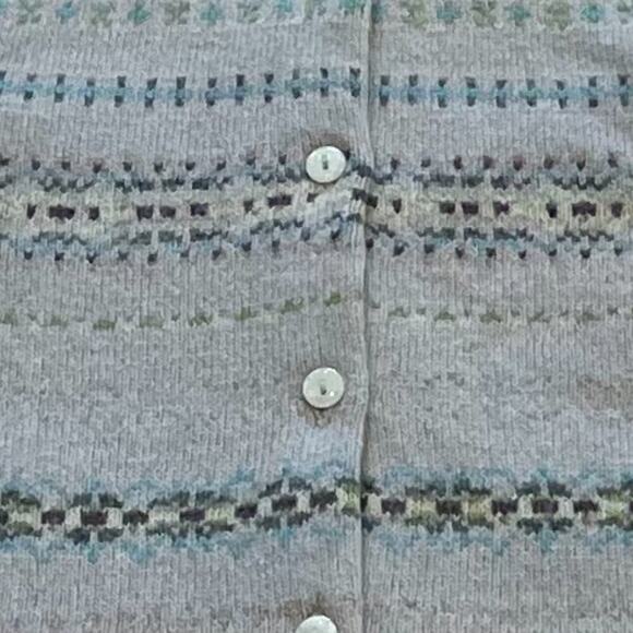 VTG Y2K GAP Baby Blue Lambswool Fair Isle Button Down 3/4 Sleeve Cardigan, S - Picture 3 of 10